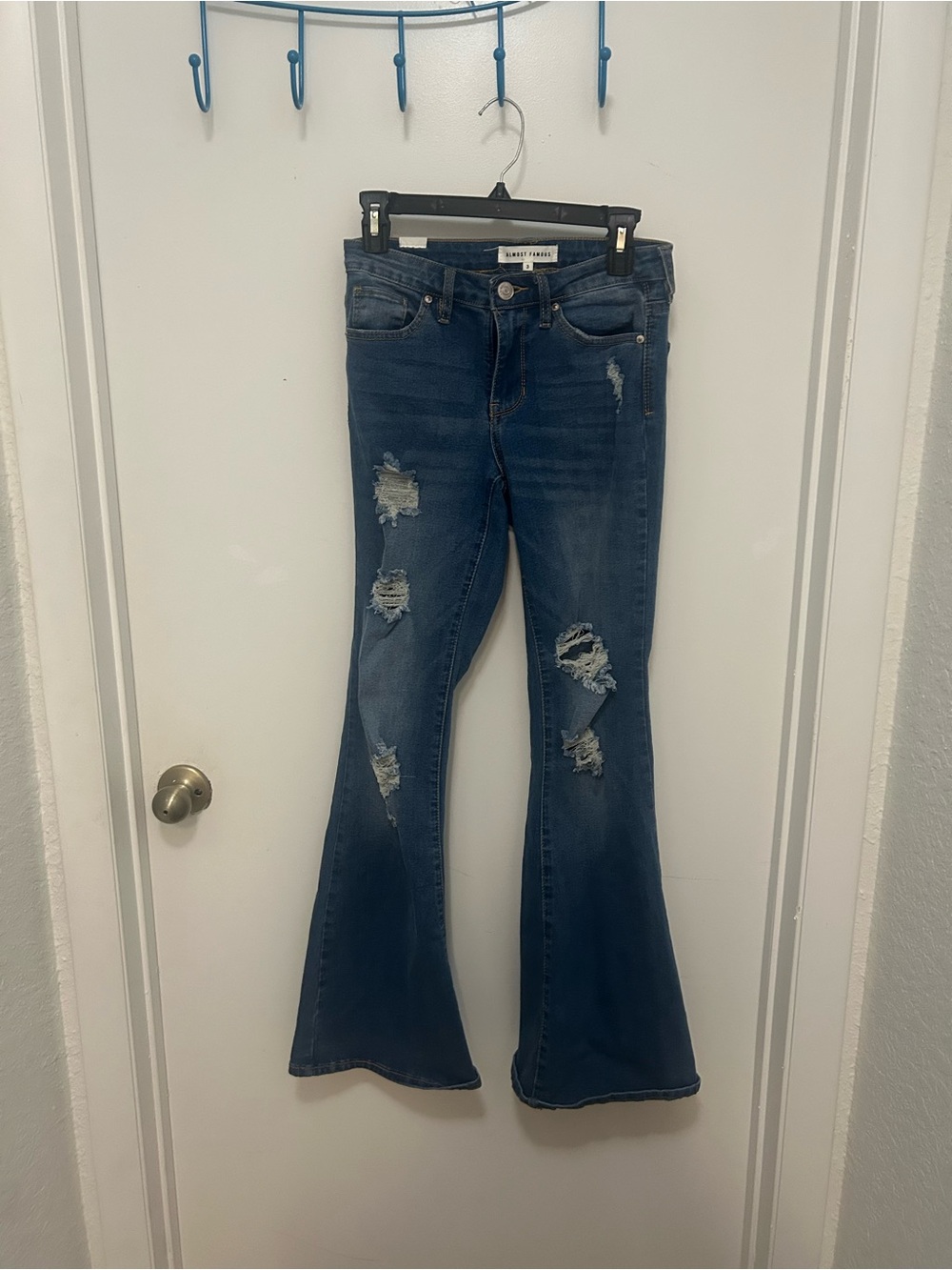 Almost Famous Distressed Dark Blue Flare Jeans